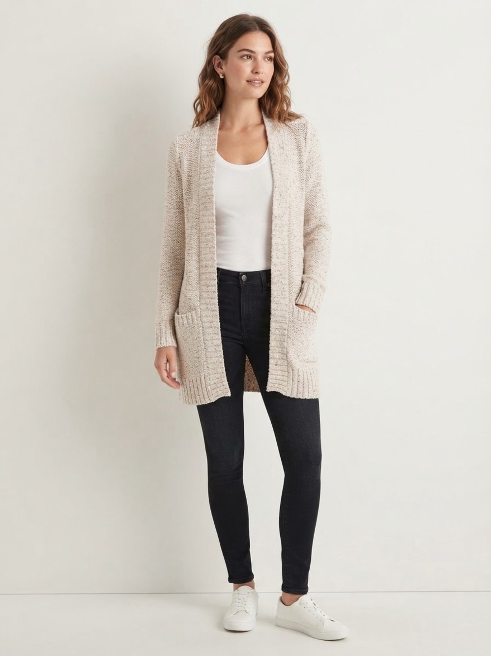 Hollister Light Cream Open-Front Knit Cardigan